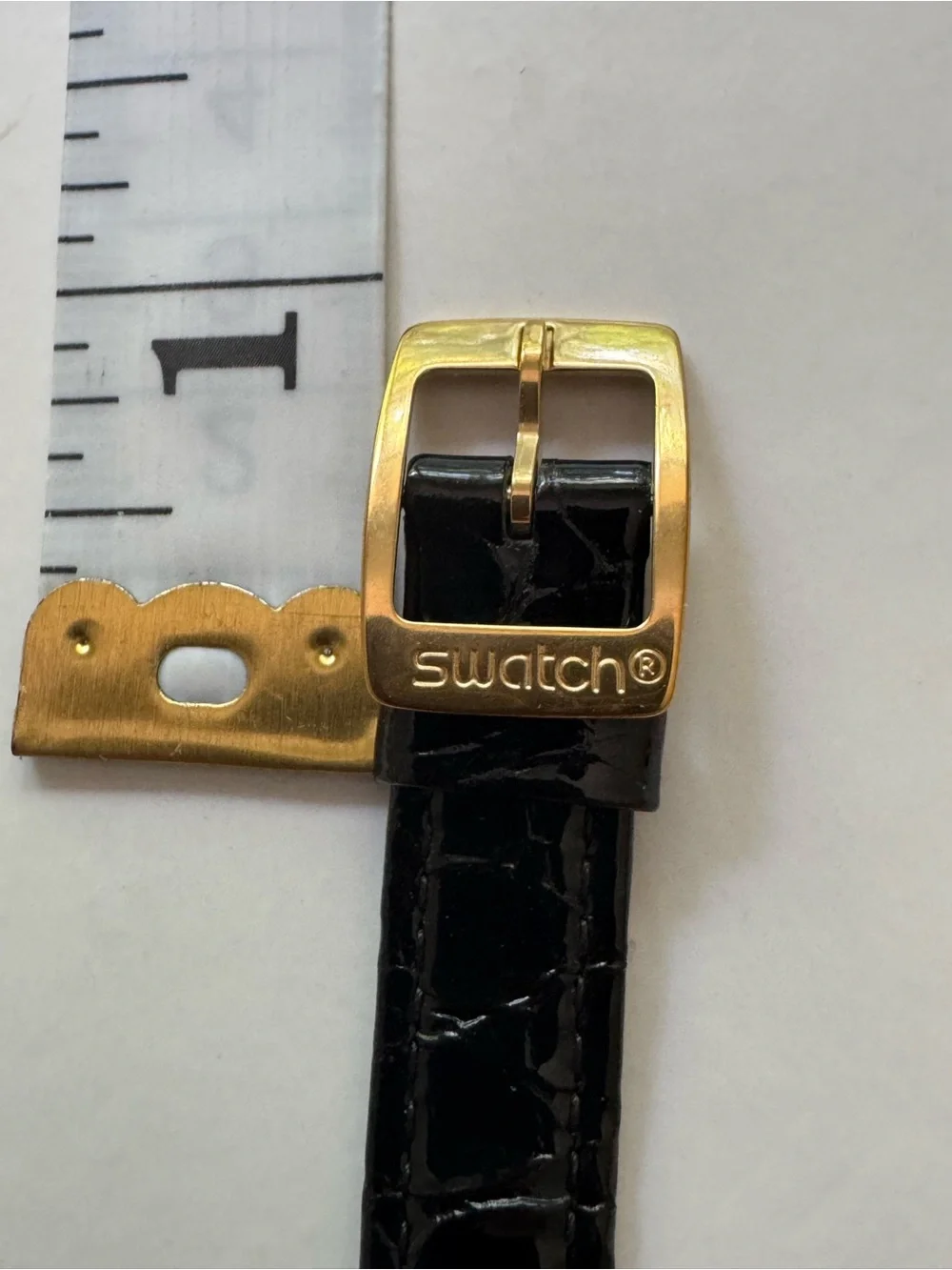 Swatch Watch White Dial with Roman Numerals and Black patent Strap